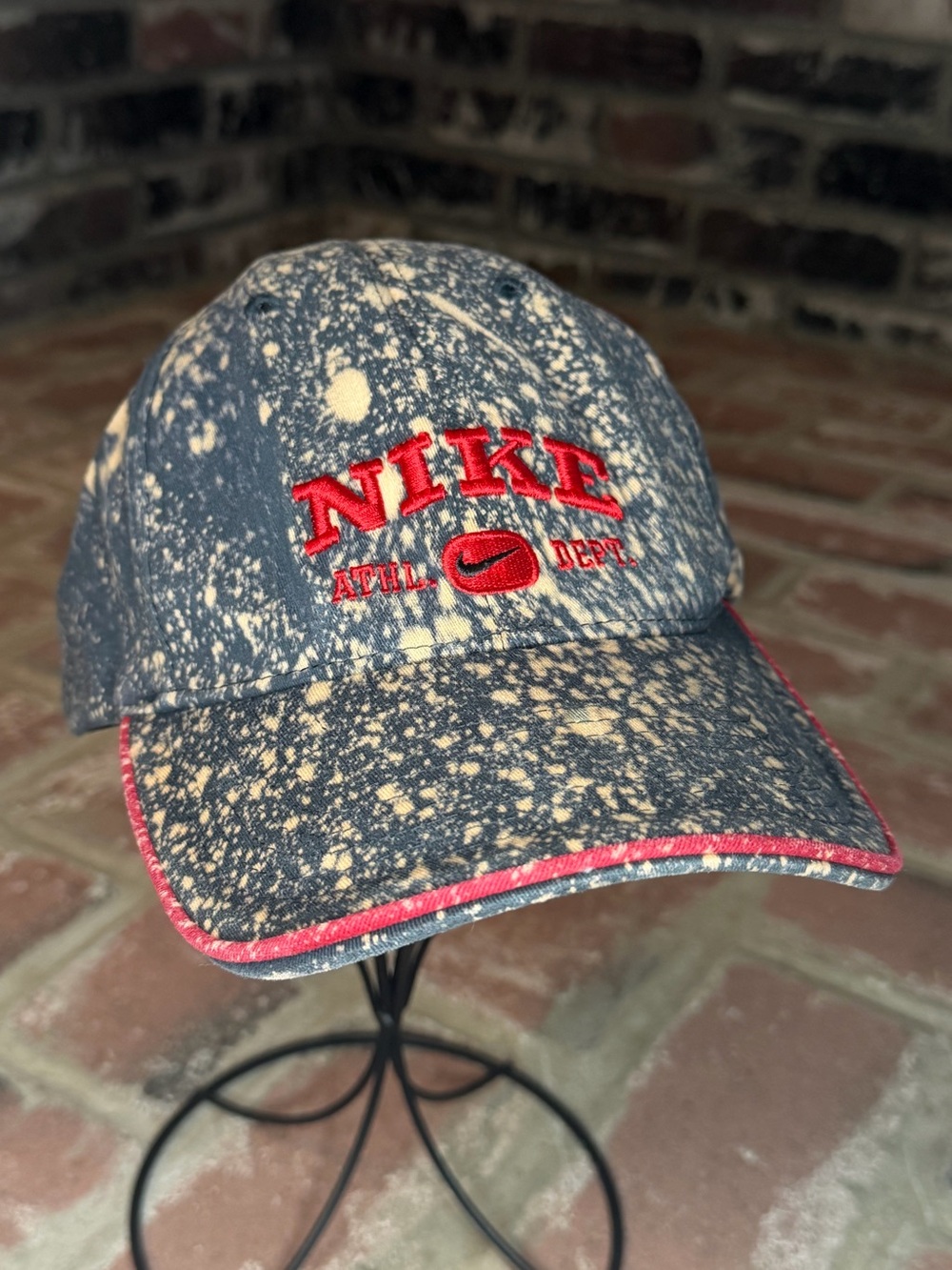 Vintage Nike Athletic Department Navy Bleach Splatter Baseball Cap - OS
